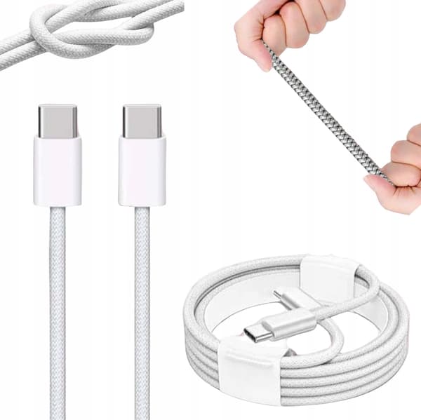 PUNOTTU USB-C–USB-C-KAAPELI 60W 1M VALKOINEN BULK