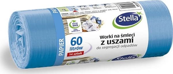 Stella Säckar med öron STELLA, för sortering av pappersavfall, 60 l, 14 st., blå, blå