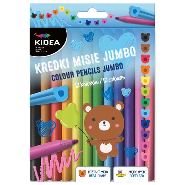Färgpennor Jumbo Bears 12 färger KIDEA