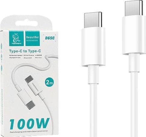 USB-kabel Vega USB TYPE-C TIL TYPE-C PD USB-C 3.6A DENMEN HVID 2M D65 100W>