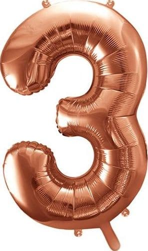 Party Deco Folieballong Nummer \"3\", 86cm, rosa guld universal