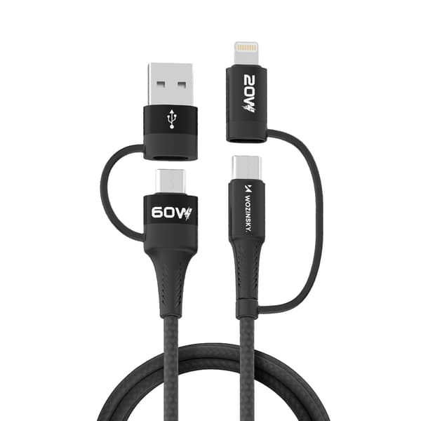 Wozinsky WNBAA 4in1 -kaapeli 2x USB-C 1x USB-A 1x Lightning 60W 1 m - Musta