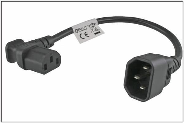 MicroConnect Strømadapter C13 C14 vinklet 0,3m IEC 320 C13 - IEC320 C14 15 Ampere & 250 Volt, Sort