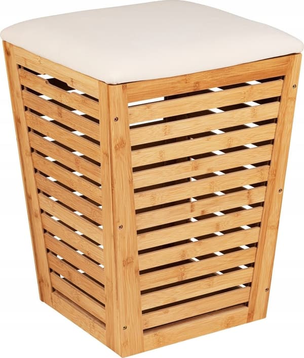 Tvättkorg Wenko Badrumskorg med sits, 80 L, bambu, WENKO