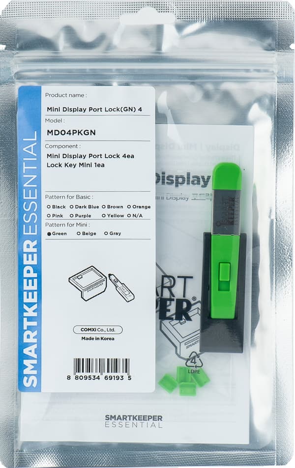 SmartKeeper Mini \"MiniDisplayPort\"-bloker grøn, pakke med 4 stk.+nøgle