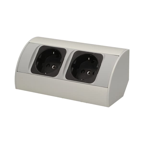 Møbelstikdåse uden afbryder, 2x2P+J, sølv, schuko version