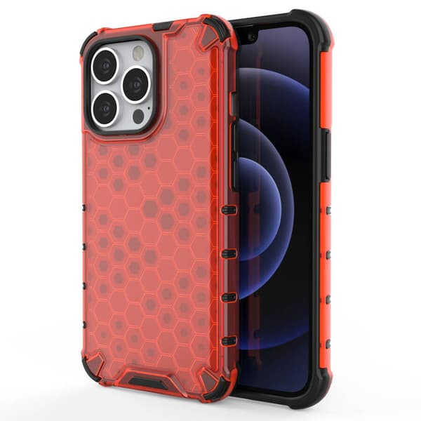 Honeycomb mobilskal skyddsfodral med TPU-ram för iPhone 13 Pro röd