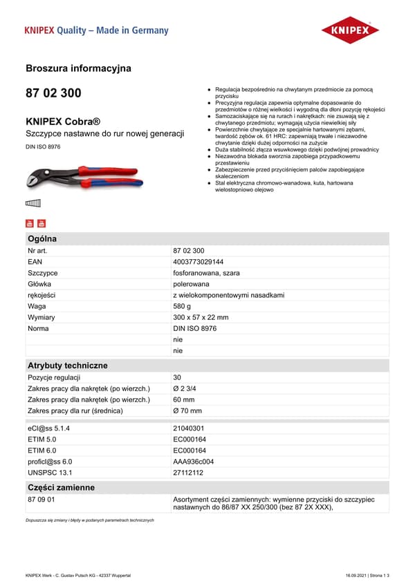 KNIPEX Cobra vandpumpetang med flerkomponentgreb