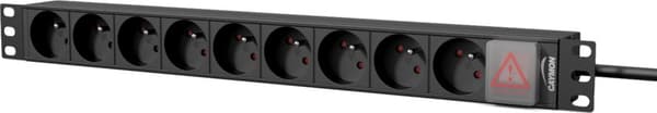 CAYMON PSR109FS/B 19” strømskinne — 9 franske stik + frontstik, sort