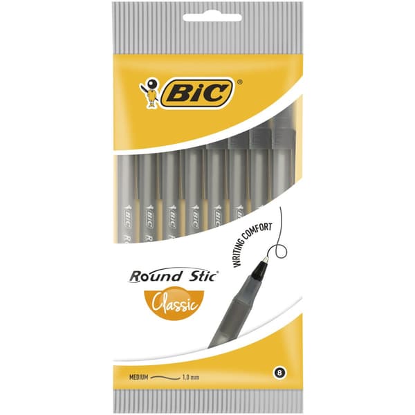 Bic Long rund pind sort pose 8 928498