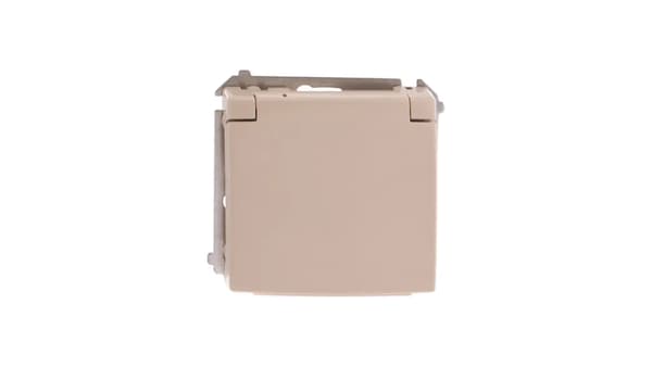 Simon Basic Stænktæt Stikkontakt med/u IP44 med fuld klap beige BMGZ1B.01/12