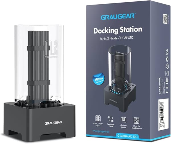 Graugear Dockningsstation för M.2 NVMe SSD med kylfläns och fläkt