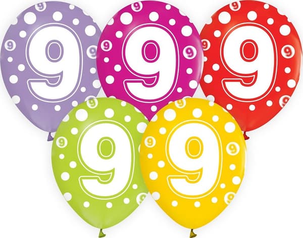 GoDan Ilmapallot numeroilla: 9, 12\"/ 5 kpl. Godan