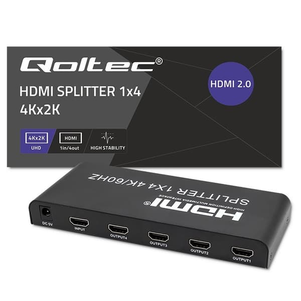 Qoltec Active Splitter Splitter 4 x HDMI 4K x 2K | 6Gbps | 60Hz | Hög stabilitet