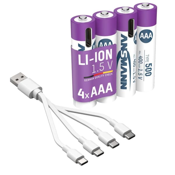1x4 Ansmann Lithium Akku Micro AAA 400mAh + Kaapeli 1311-0028