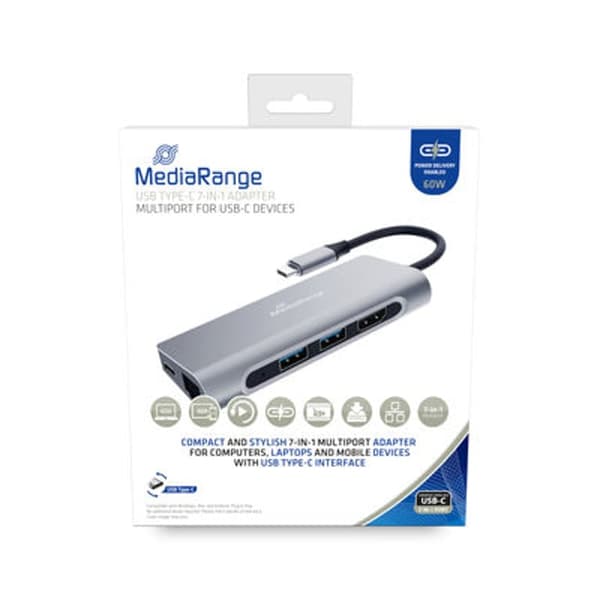 MediaRange Dockningsstation USB-C -> HDMI, USB 3.2, RJ45, PD 60W