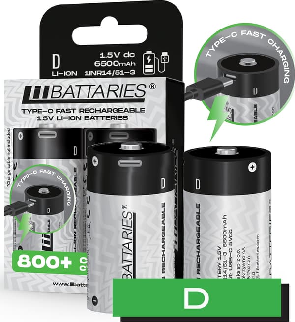 LiiBattariess D 6500mAh musta/2kpl USB-C-akku