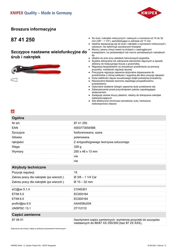 KNIPEX Monitoimiputkipihdit 250 mm