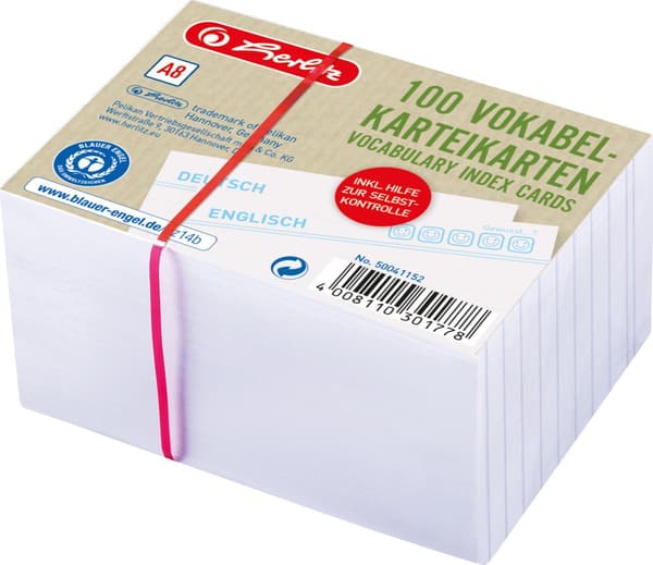 Herlitz registerkort A8 vokabulär med linjering vit Bl.Engel 100