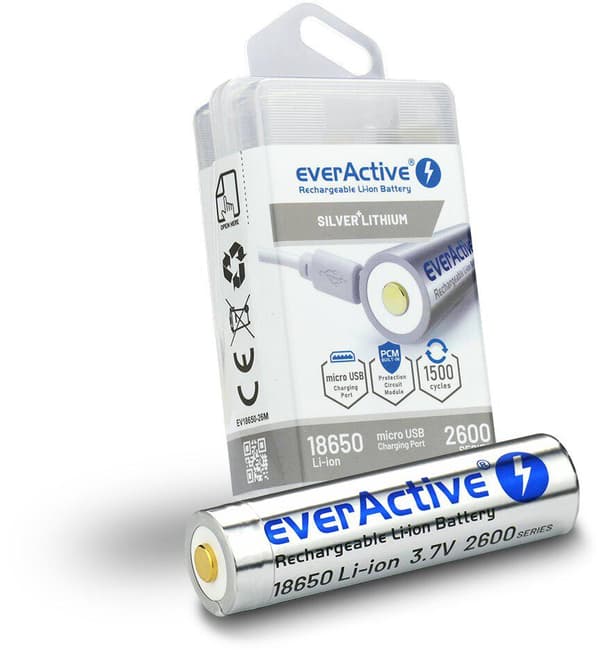 EverActive 18650 2600mAh mikro USB-batteri! BOKS