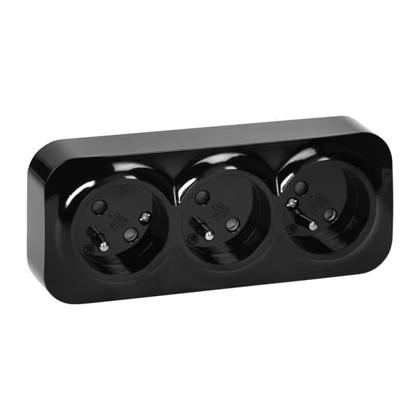 ToDo 2P+Z tredobbelt stikkontakt IP20, 16A, 230V AC, sort