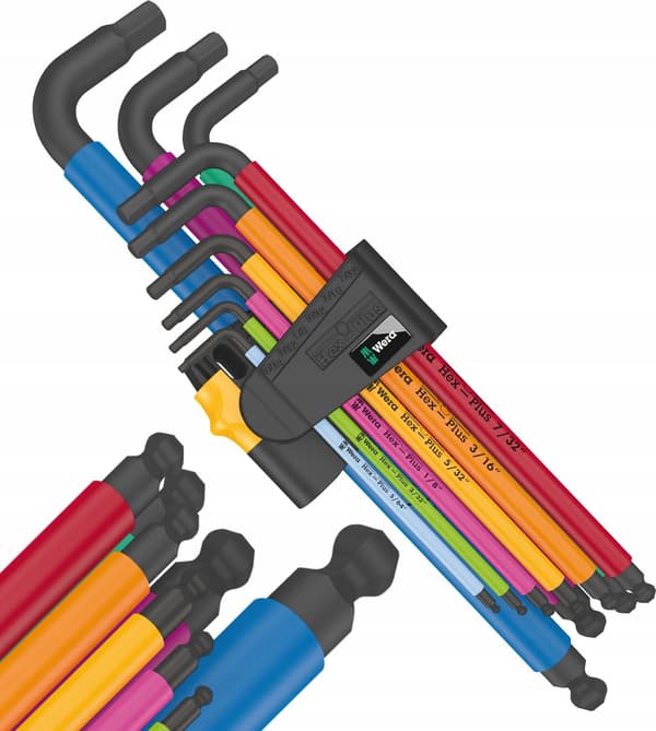 950/9 Hex-Plus Multicolour Imperial 2 vinkelnøglesæt (sort, 9 dele, tommer, med klips)