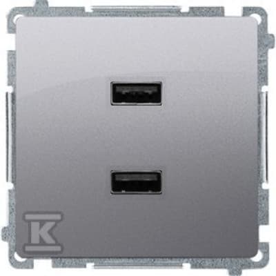 Simon Basic Batterioplader 2 x USB (Modul), 2.1A, 5VDC, 230V rustfrit stål BMC2USB.01/21/B