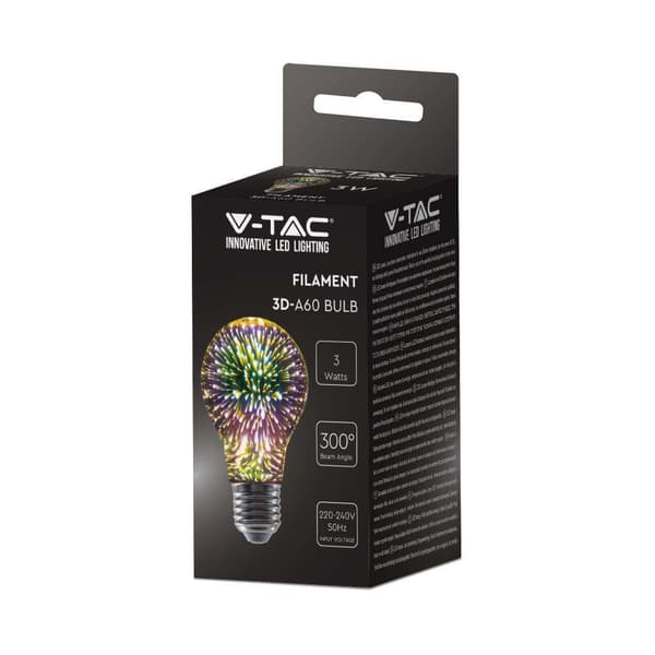 LED Pære V-TAC 3W E27 Filament Stjerner 3D A60 VT-2203-N 3000K 20lm