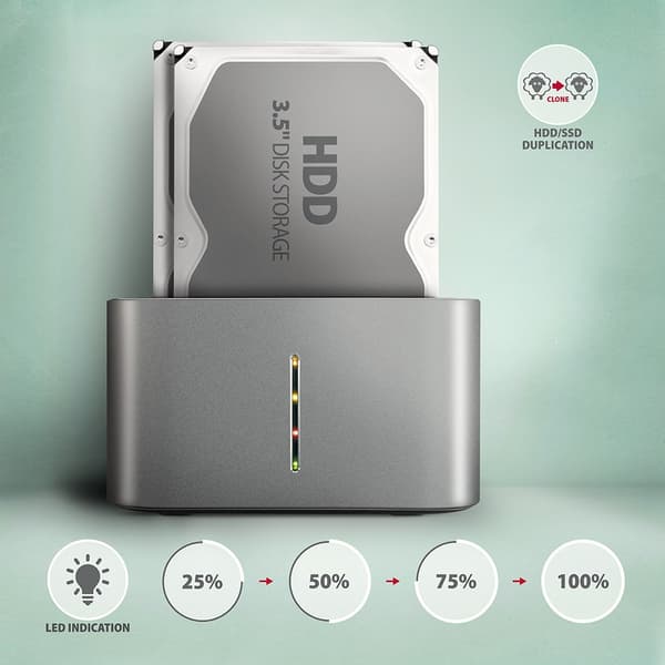ADSA-DC USB 3.2 Gen 1 Dockningsstation - 2x SATA 6G 2.5\"/3.5\" SSD/HDD