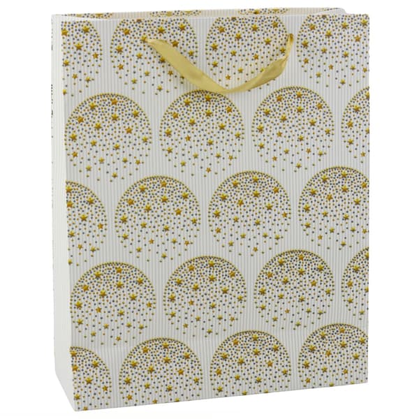 Elegant gavepose guldstjerner hvid 32 x 26 x 12 cm