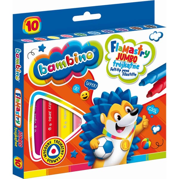 Triangulära filtpennor Jumbo 10 färger BAMBINO