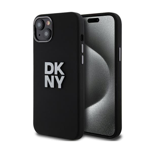 DKNY kotelo IPHONE 15 DKHCP15SSMCBSK (DKNY HC Silicone W/Stack Metal Logo) musta