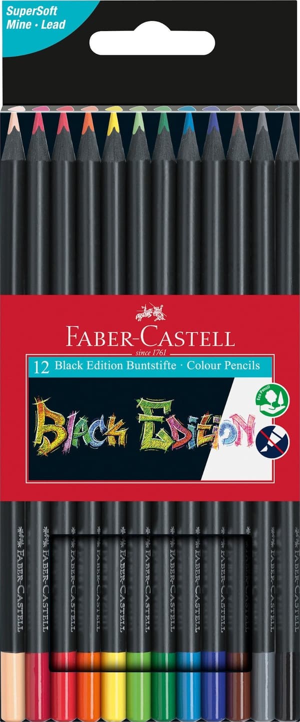 Tredobbelte blyanter Sort 12 farver FABER CASTELL