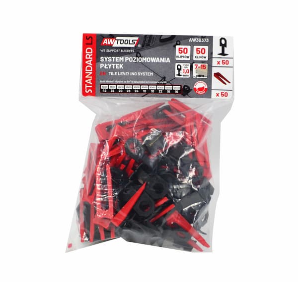 AWTOOLS NIVELLERINGSSYSTEM PLYTEK STANDARD 1,0mm - 7-15mm - KLIPS 50stk + KILE 50stk