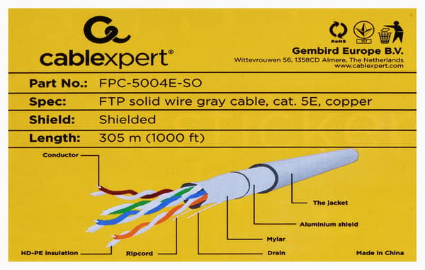 Gembird bulkkabel - 304.8 m - grå