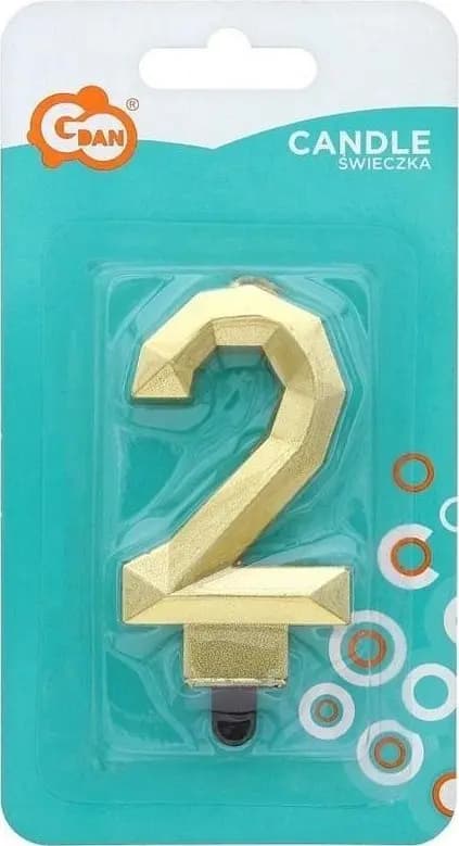 Tårtnummer 2 Diamant metallisk guld 7,6cm Godan