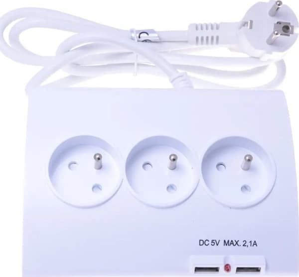 PREMIUMCORD Prelocking strøm 230V 1.5m 5 stik+afbryder+2x USB 2A