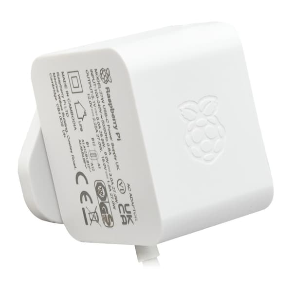 Raspberry Pi 5 virallinen virtalähde USB-C 27 wattia (valkoinen)