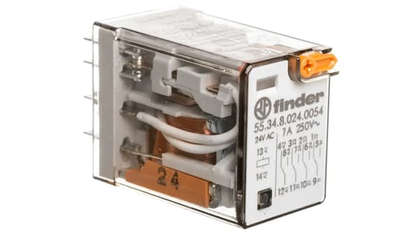 Industriel sender 4P 7A 24V AC testknap mekanisk arbejdsindikator AgNi 55.34.8.024.0054