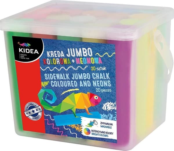 Jumbo kridt farve+neon 20 stk KIDEA spand