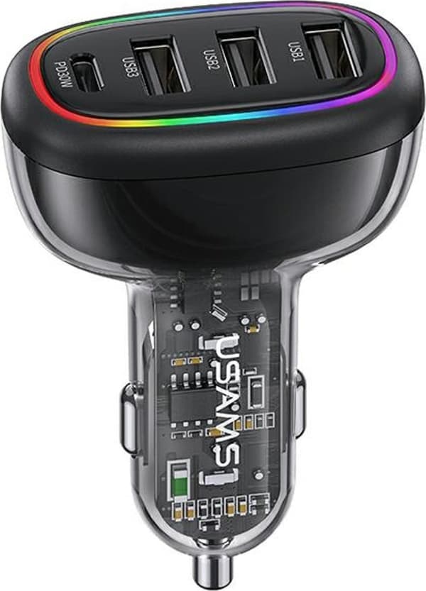 USAMS Oplader. alene. 1xUSB-C 3xUSB-A C34 48W 3A+C PD Hurtig Opladning sort/sort CC170CC01 (US-CC170)