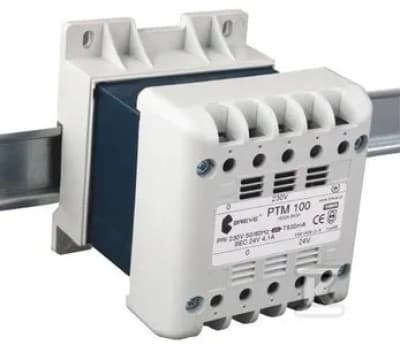1-fas PTM transformator 120VA 230/24V /på skena/ 16024-9929