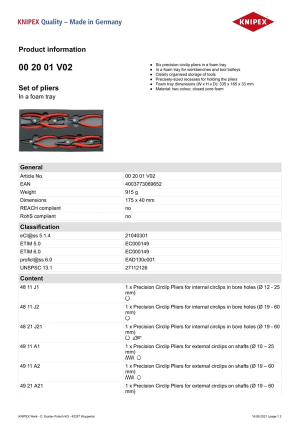 KNIPEX lukkorengaspihtisarja SRZ vaahtomuovialustassa
