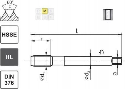 Fanar TAP M12 DIN-376B (6H) HSSE HL INOX