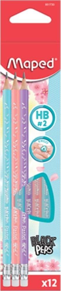 Blackpeps Pastel HB med viskelæder (12 stk) MAPED