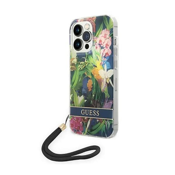 Guess GUOHCP14XHFLSB iPhone 14 Pro Max 6,7 \"blå / blå Hardcase Flower Strap