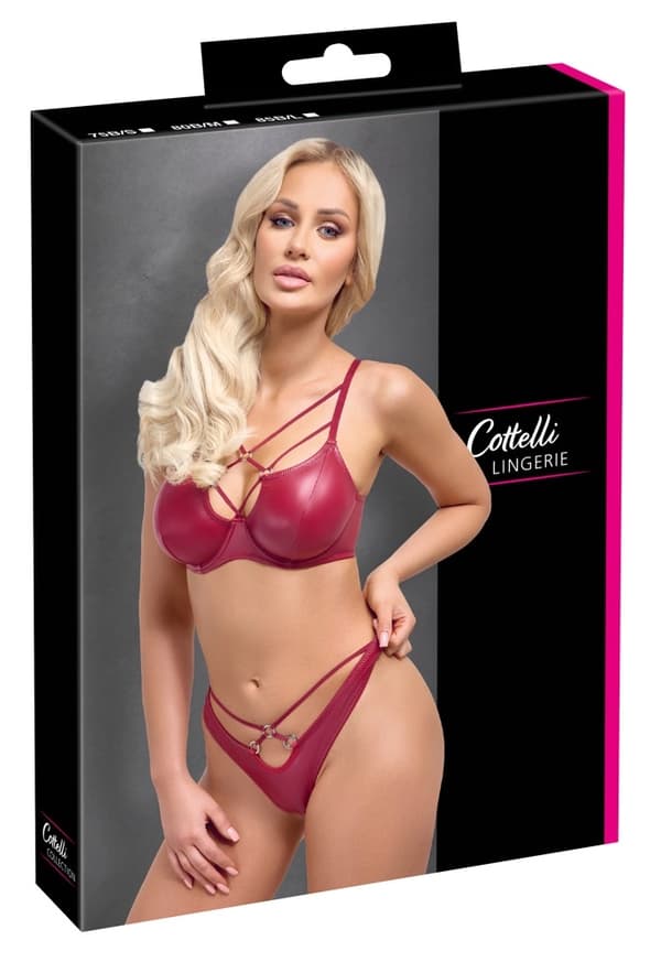 Cottelli Lingerie Rødt Wet Look BH-sæt 75B/S med dekorative ringe