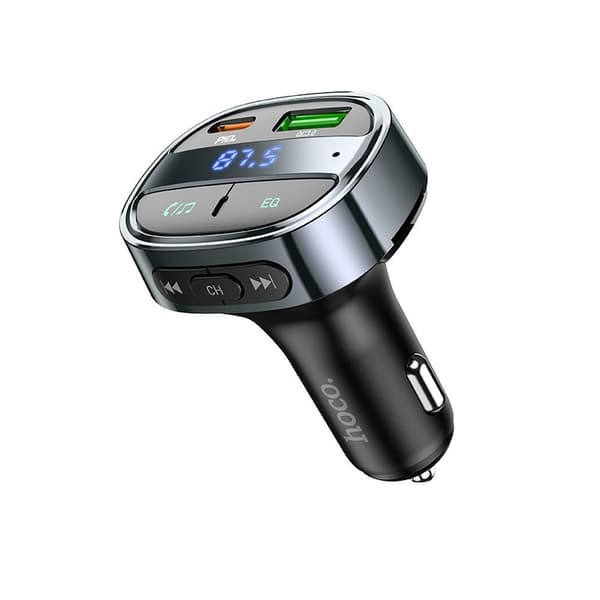 HOCO billaddare USB A + Typ C med display + FM-sändare BT PD QC3.0 5A 30W E70 svart