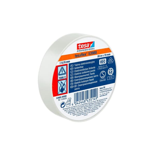 Elektrisk isoleringstejp 5000V PVC 20m 19mm vit 53988-00066-00