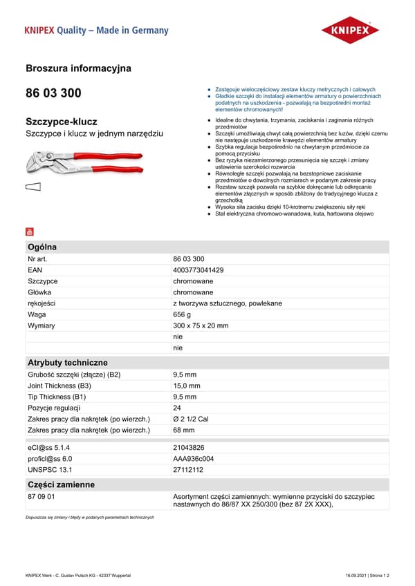 KNIPEX-pihdiavain, muovipinnoitettu, 300 mm
